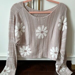 really cute off shoulder flower sweater